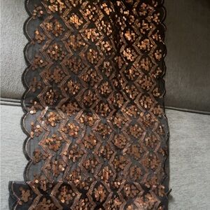 Joan Rivers Black Mesh with Copper Sequin Wave Embroidery